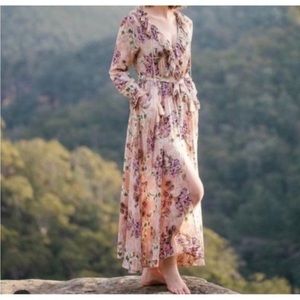 Jaase Pink Floral Boho Maxi Dress Large